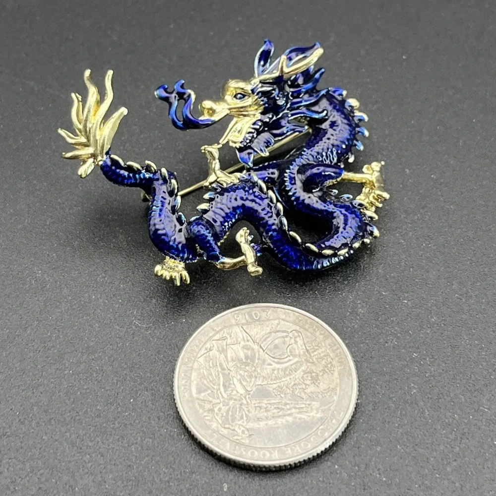 Dragon Blue Gold Tone‎ Lapel Hat Pin